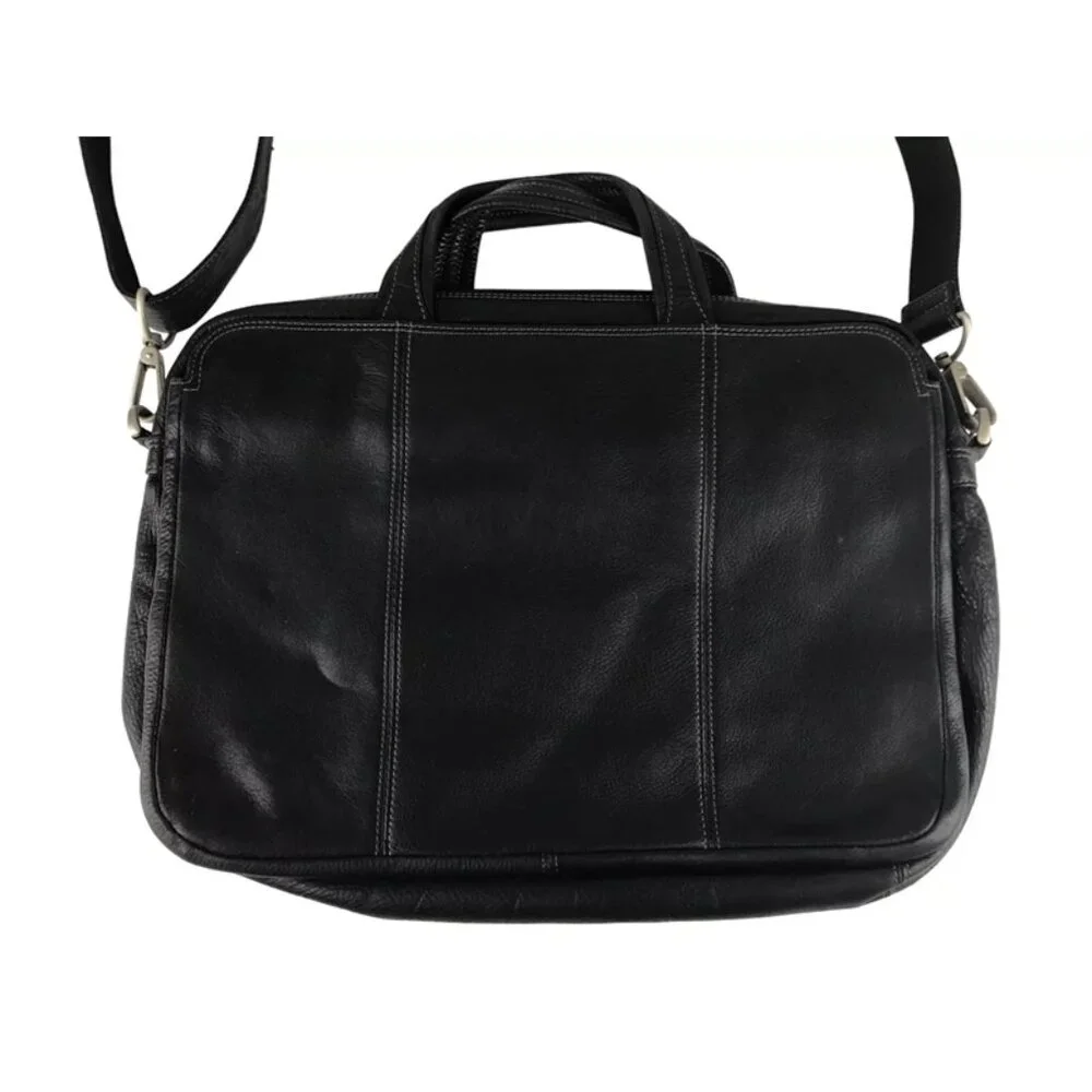 El Portal‎ Unisex Black Leather Inner Pockets Top Handle Briefcase Document Case